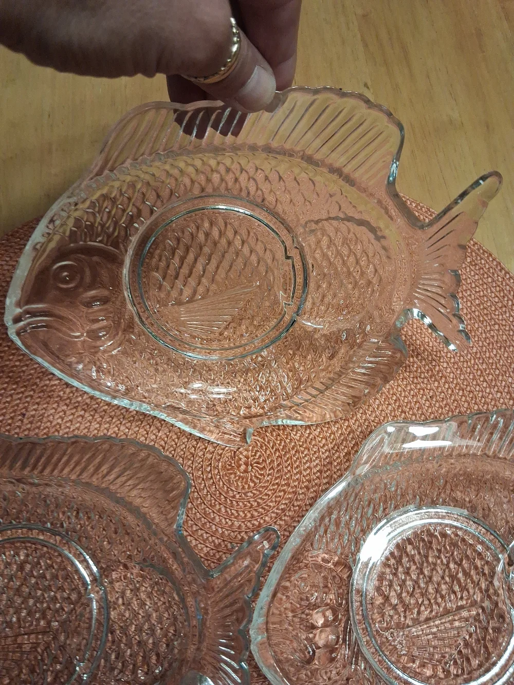 Vintage Clear Glass Fish Shaped Plates Set of 3 Coastal Seafood Appetizer Dishes